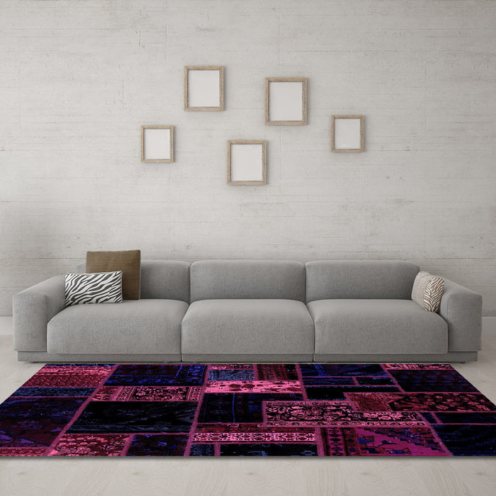 Machine Washable Patchwork Purple Transitional Area Rugs in a Living Room, wshabs2005pur