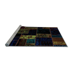 Sideview of Machine Washable Patchwork Light Blue Transitional Rug, wshabs2005lblu