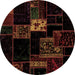 Round Patchwork Brown Transitional Rug, abs2005brn