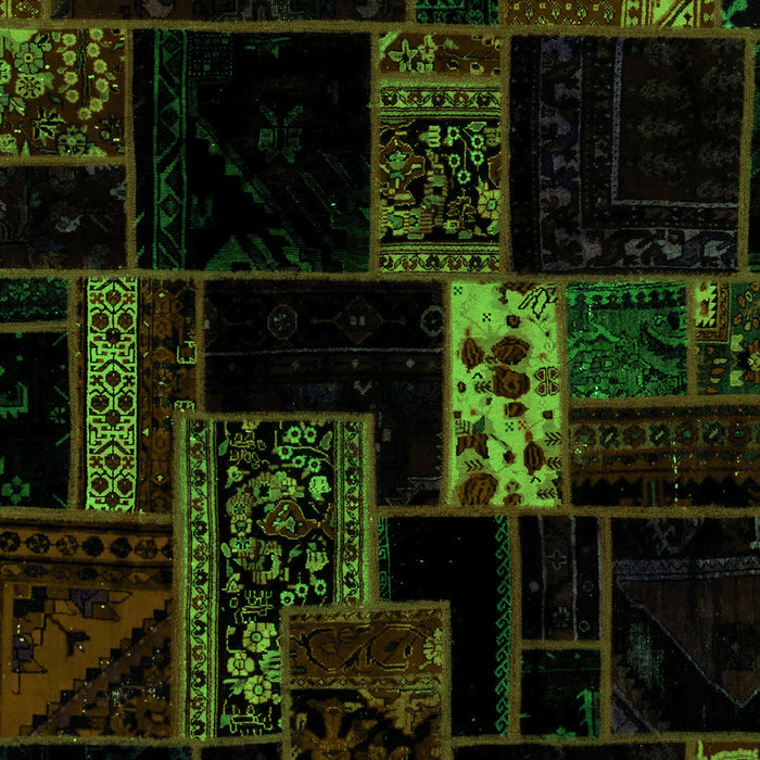 Machine Washable Patchwork Green Transitional Area Rugs, wshabs2005grn