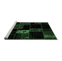 Sideview of Machine Washable Patchwork Emerald Green Transitional Area Rugs, wshabs2005emgrn