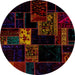 Round Abstract Red Brown Patchwork Rug, abs2005