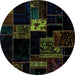 Round Patchwork Turquoise Transitional Rug, abs2005turq