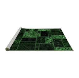 Sideview of Machine Washable Patchwork Emerald Green Transitional Area Rugs, wshabs2006emgrn