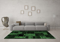 Machine Washable Patchwork Emerald Green Transitional Rug, wshabs2006emgrn