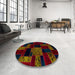 Round Abstract Dark Brown Patchwork Rug in a Office, abs2006