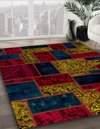 Abstract Dark Brown Patchwork Rug, abs2006