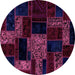 Round Patchwork Purple Transitional Rug, abs2006pur