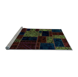 Sideview of Machine Washable Patchwork Light Blue Transitional Rug, wshabs2006lblu