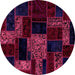 Round Machine Washable Patchwork Pink Transitional Rug, wshabs2006pnk