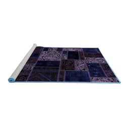 Sideview of Machine Washable Patchwork Blue Transitional Rug, wshabs2006blu