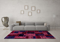 Machine Washable Patchwork Pink Transitional Rug, wshabs2006pnk