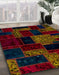 Abstract Dark Brown Patchwork Rug in Family Room, abs2006