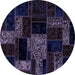 Round Patchwork Blue Transitional Rug, abs2006blu