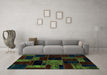 Machine Washable Patchwork Turquoise Transitional Area Rugs in a Living Room,, wshabs2006turq