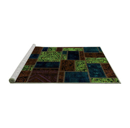 Sideview of Machine Washable Patchwork Turquoise Transitional Area Rugs, wshabs2006turq