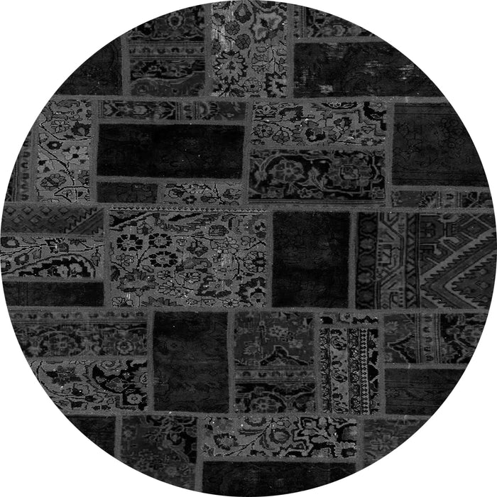 Round Machine Washable Patchwork Gray Transitional Rug, wshabs2006gry