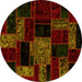 Round Patchwork Yellow Transitional Rug, abs2006yw