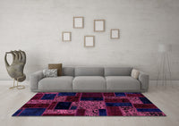 Machine Washable Patchwork Purple Transitional Rug, wshabs2006pur