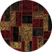 Round Machine Washable Patchwork Brown Transitional Rug, wshabs2006brn