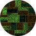 Round Machine Washable Patchwork Green Transitional Area Rugs, wshabs2006grn