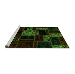 Sideview of Machine Washable Patchwork Green Transitional Area Rugs, wshabs2006grn