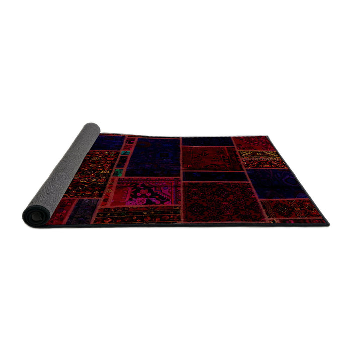 Sideview of Abstract Red Patchwork Rug, abs2007