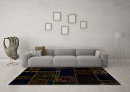 Machine Washable Patchwork Turquoise Transitional Area Rugs in a Living Room,, wshabs2007turq