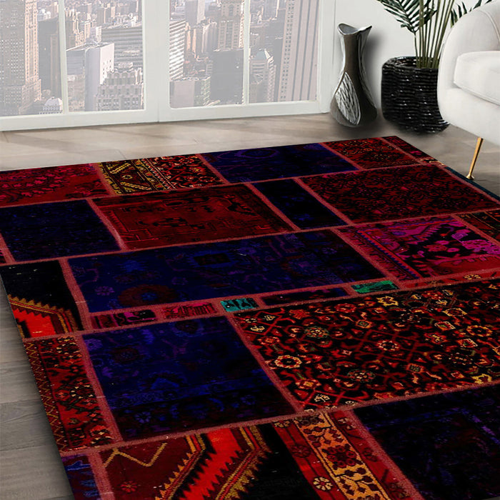 Machine Washable Abstract Night Red Rug in a Family Room, wshabs2007