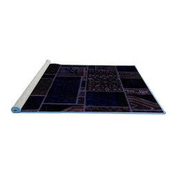 Sideview of Machine Washable Patchwork Blue Transitional Rug, wshabs2007blu