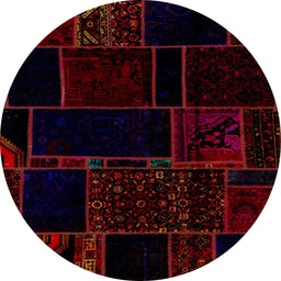Round Machine Washable Abstract Night Red Rug, wshabs2007