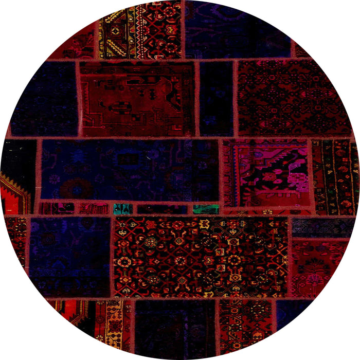 Round Machine Washable Abstract Night Red Rug, wshabs2007