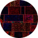 Round Machine Washable Abstract Night Red Rug, wshabs2007