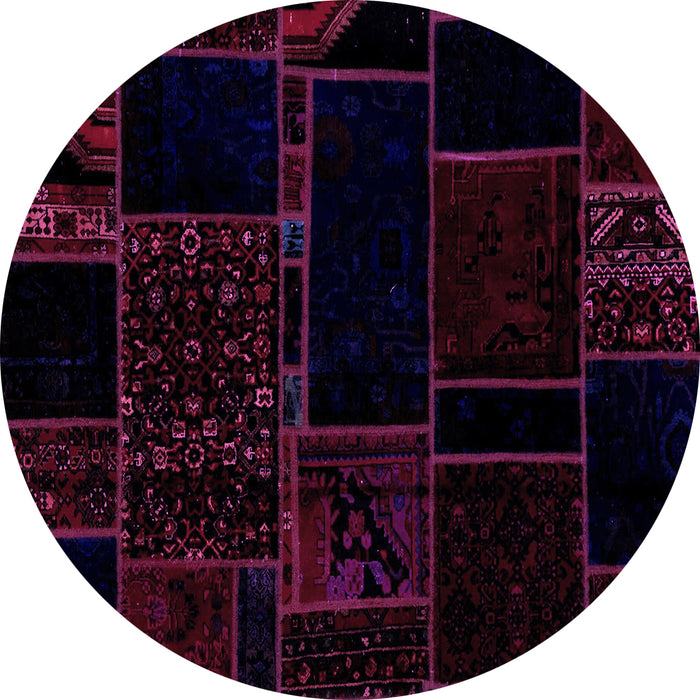 Round Machine Washable Patchwork Purple Transitional Area Rugs, wshabs2007pur