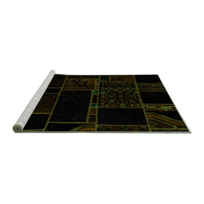 Sideview of Machine Washable Patchwork Green Transitional Area Rugs, wshabs2007grn
