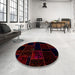 Round Machine Washable Abstract Night Red Rug in a Office, wshabs2007