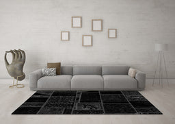 Machine Washable Patchwork Gray Transitional Rug in a Living Room,, wshabs2007gry
