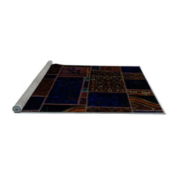 Sideview of Machine Washable Patchwork Light Blue Transitional Rug, wshabs2007lblu