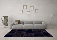 Machine Washable Patchwork Blue Transitional Rug, wshabs2007blu