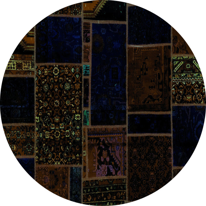 Round Machine Washable Patchwork Turquoise Transitional Area Rugs, wshabs2007turq