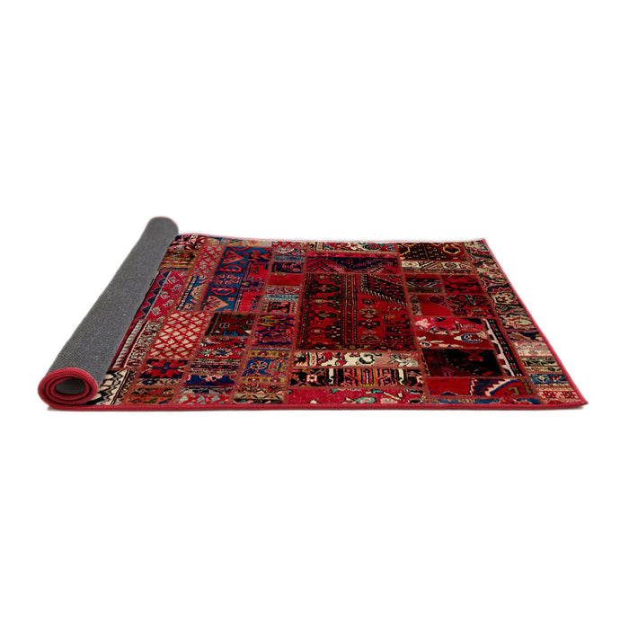Sideview of Abstract Cranberry Red Patchwork Rug, abs2008