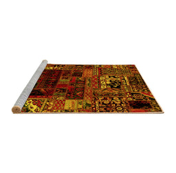 Sideview of Machine Washable Patchwork Yellow Transitional Rug, wshabs2008yw