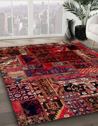 Abstract Cranberry Red Patchwork Rug, abs2008