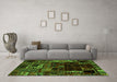 Machine Washable Patchwork Green Transitional Area Rugs in a Living Room,, wshabs2008grn