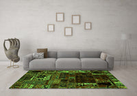 Machine Washable Patchwork Green Transitional Rug, wshabs2008grn