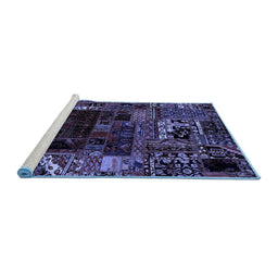 Sideview of Machine Washable Patchwork Blue Transitional Rug, wshabs2008blu
