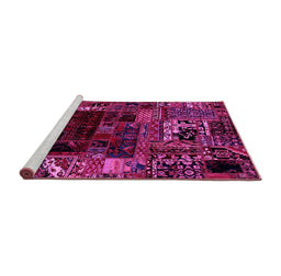 Sideview of Machine Washable Patchwork Pink Transitional Rug, wshabs2008pnk