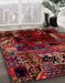 Abstract Cranberry Red Patchwork Rug in Family Room, abs2008