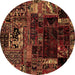 Round Machine Washable Patchwork Brown Transitional Rug, wshabs2008brn