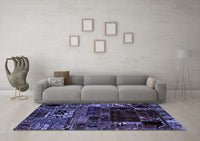 Machine Washable Patchwork Blue Transitional Rug, wshabs2008blu